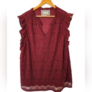 Cupio Blush Burgundy Sleeveless Ruffled Blouse Size 3x